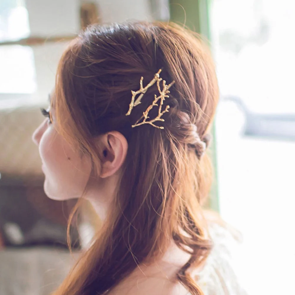 6pcs Branch Hair Clip Antler Branch Alloy Side Clip Hair Accessories for Woman Girl