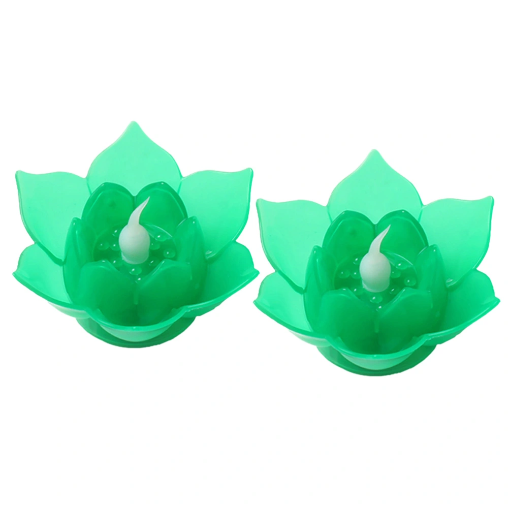 2pcs LED Electronic Lotus Lantern Buddha Candle Lamp Flameless Flower Candles Light (Green)