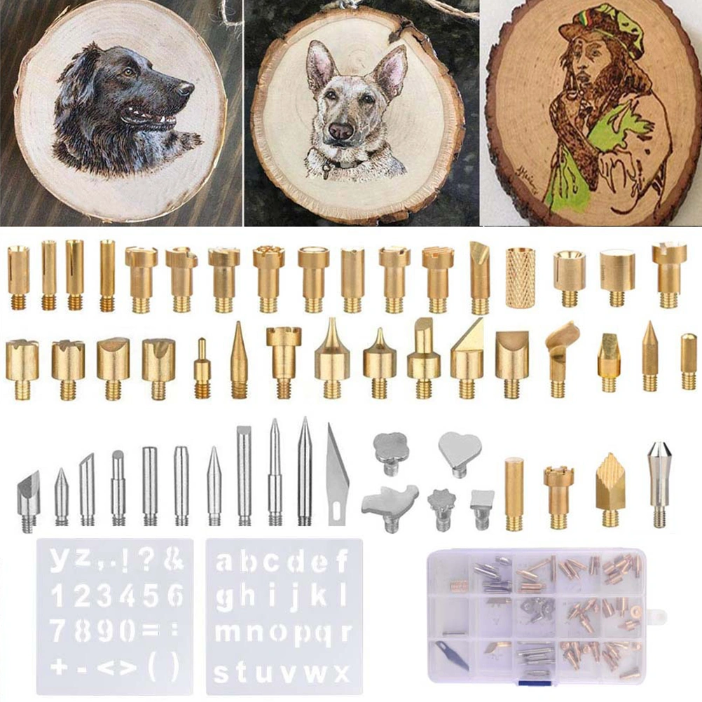 41pcs/set Wood Burning Engraving Branding Brush Set LCD Digital Temperature Soldering Iron Welding Wood Embossing Burning Set (EU Plug)