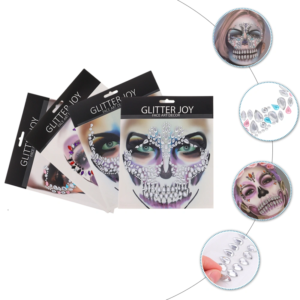 4 Sheets Halloween Temporary Face Makeup Day of the Dead Gems Decal Sticker