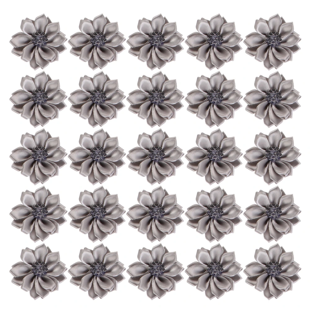 40pcs 4CM Manual Sewing Ribbon Flower Acrylic Diamond Decor Artificial Flower DIY Ornament for Costume Backpack Party Favor (Light Grey)