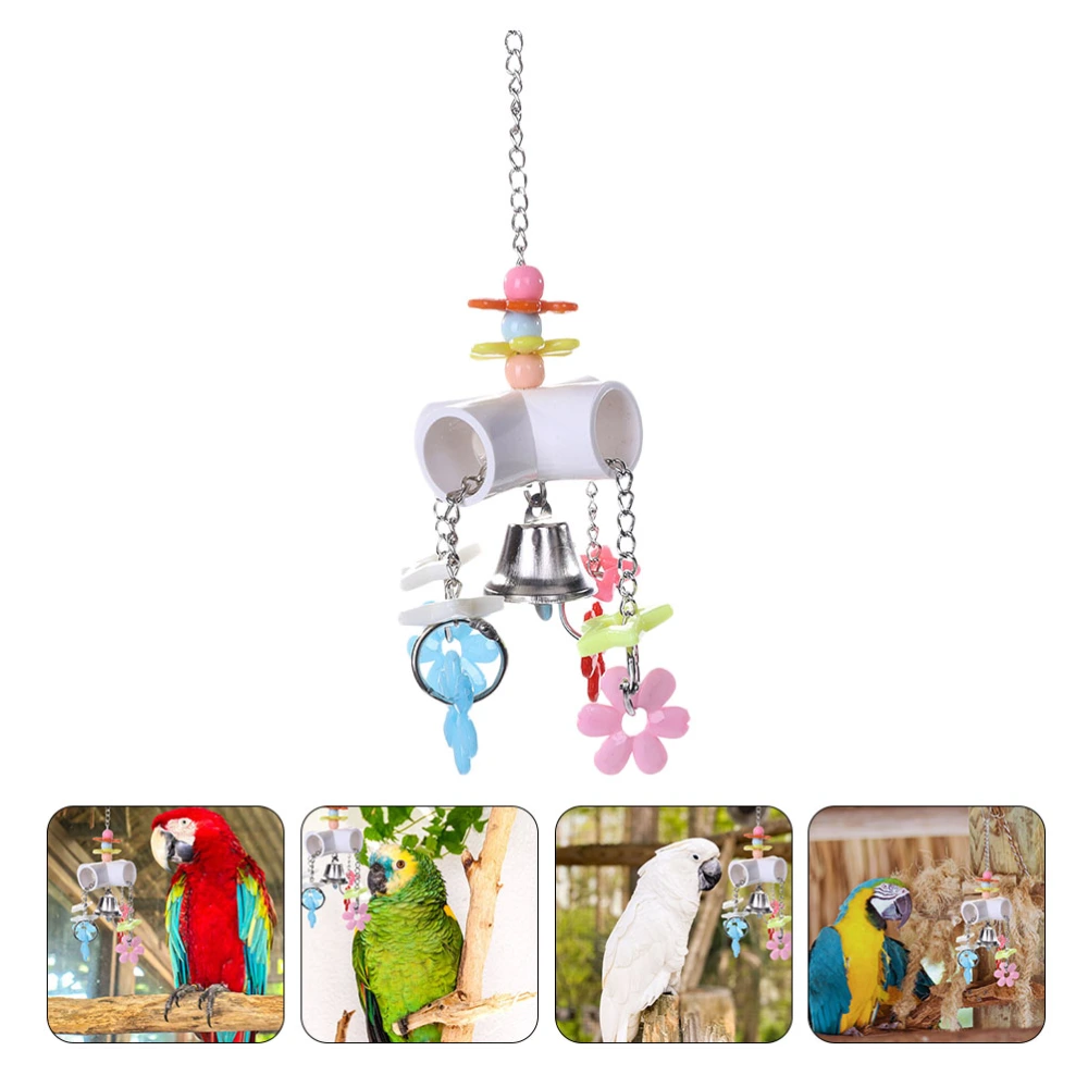 Pet Birds Parrot Cage Hanging Toy Chew Bite Toy with Bell and Flower Pendant