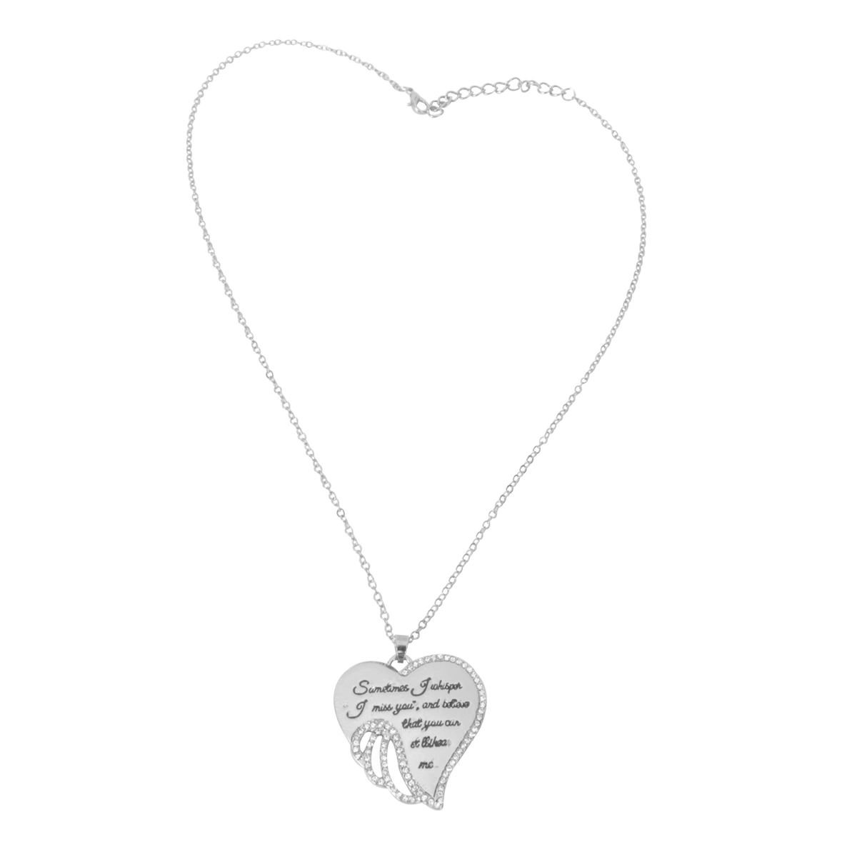 1Pc Angel Wings Pendant Necklace Rhinestone-embedde Heart-shaped Necklace