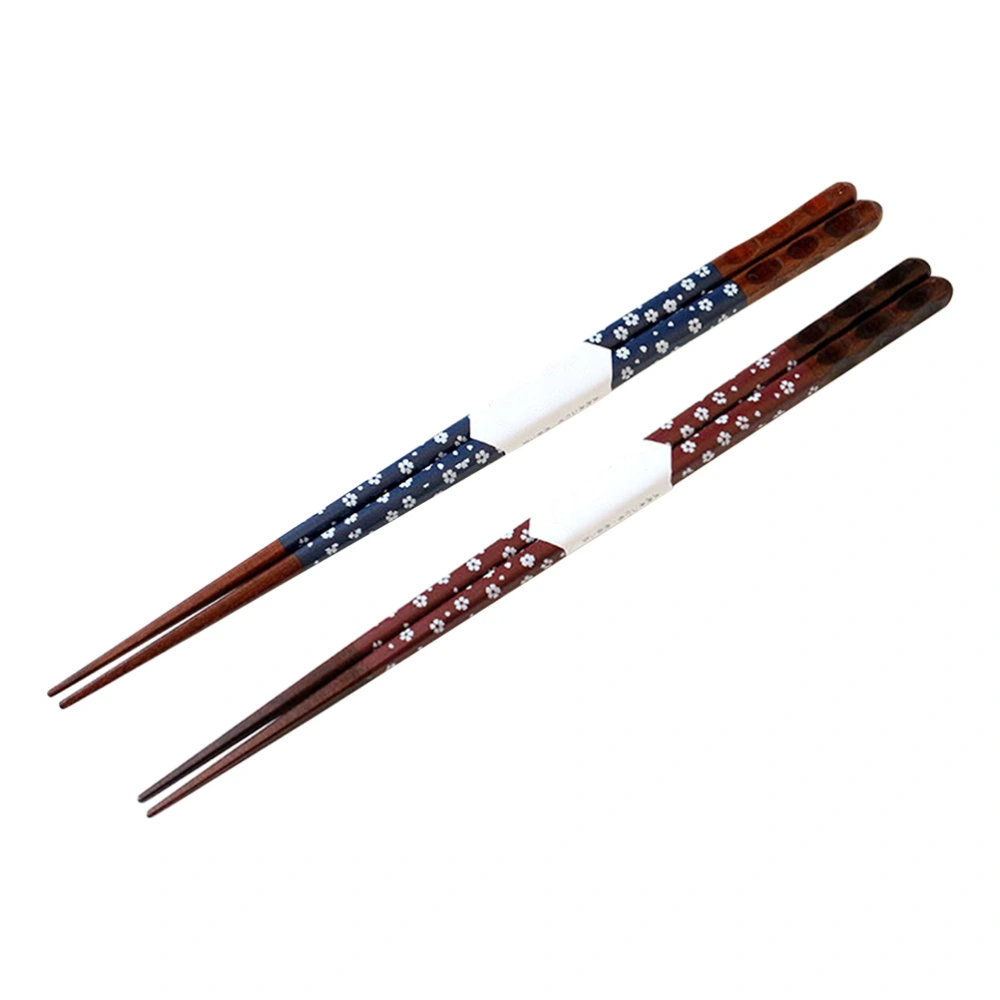 2 Pair Reusable Chop Stick Japanese Style Wooden Chopsticks Chopsticks Tableware (Red Cherry + Blue Cherry Pattern)