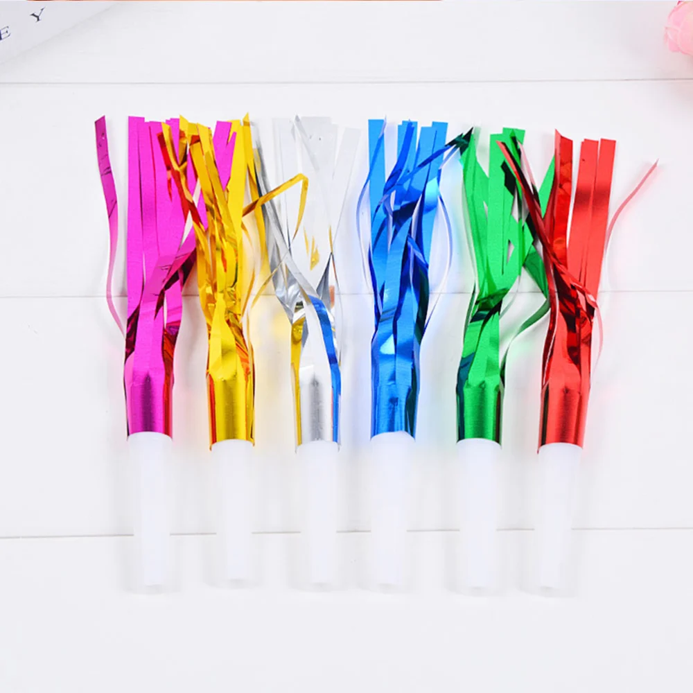 30 Pcs Glitter Fringed Metallic Blowouts Noisemaker Whistles Kids Toy Birthday Party Favors (Random Color)