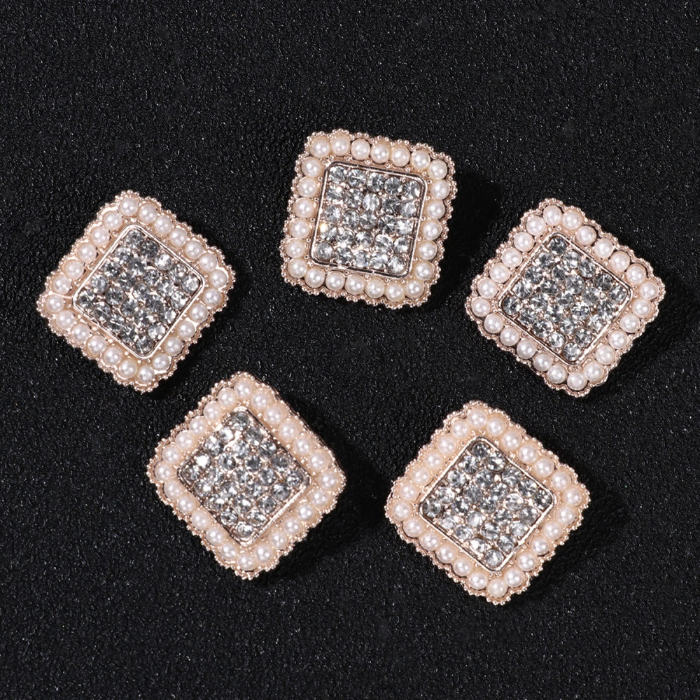 10Pcs Alloy Square Buttons Rhinestone Pearl Fastener DIY Clothes Buckles Clothing Accessories for Women (Pearl Edge)