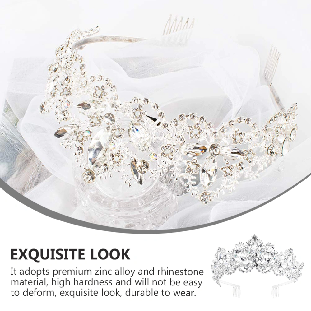 1PC Exquisite Baroque Bridal Crown Delicate Wedding Dress Hair Accessory(Silver)