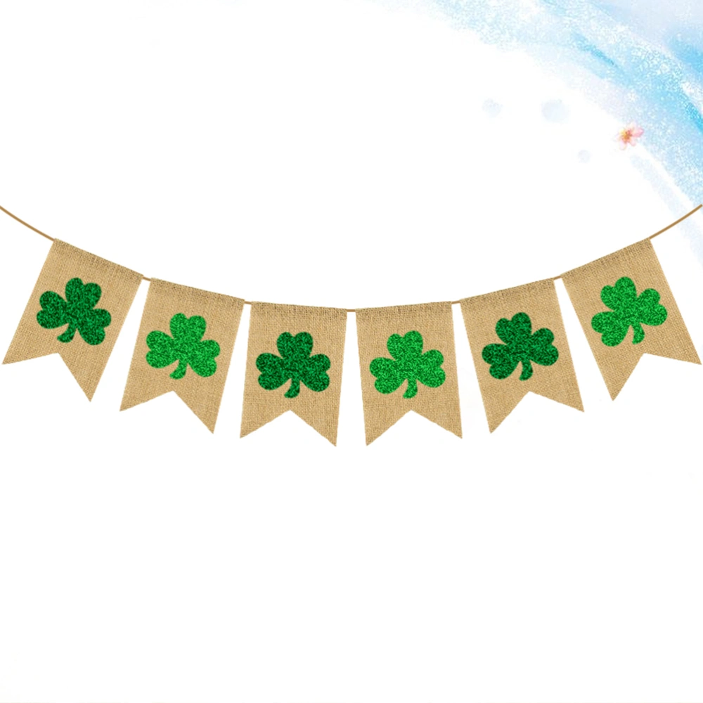 Glitter Shamrock Bunting Set St. Patricks Day Party Decoration Linen Banner Clover Garland Festival Party Flag Layout Supply