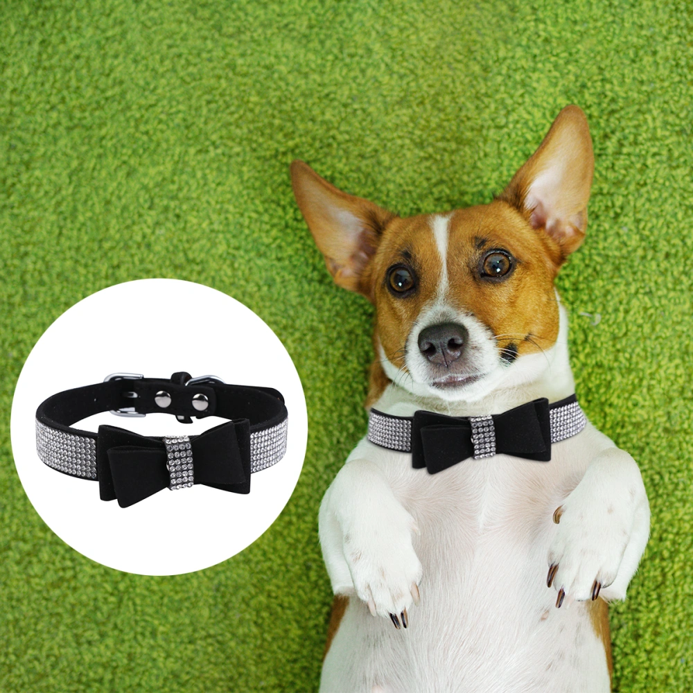 1Pc Pets Bow Ties with Drill Pet Tie Collar Creative Comfortable Pet Neck Ring Practical Neck Chain Dog Cat Collar (Black, XL 56x3cm)