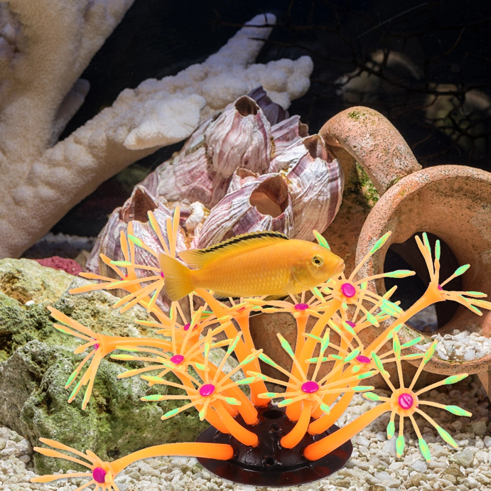 Creative Aquarium Silicone Coral Decor Simulation Coral Ornament Fish Tank Landscape Coral Reef Decor (Orange)