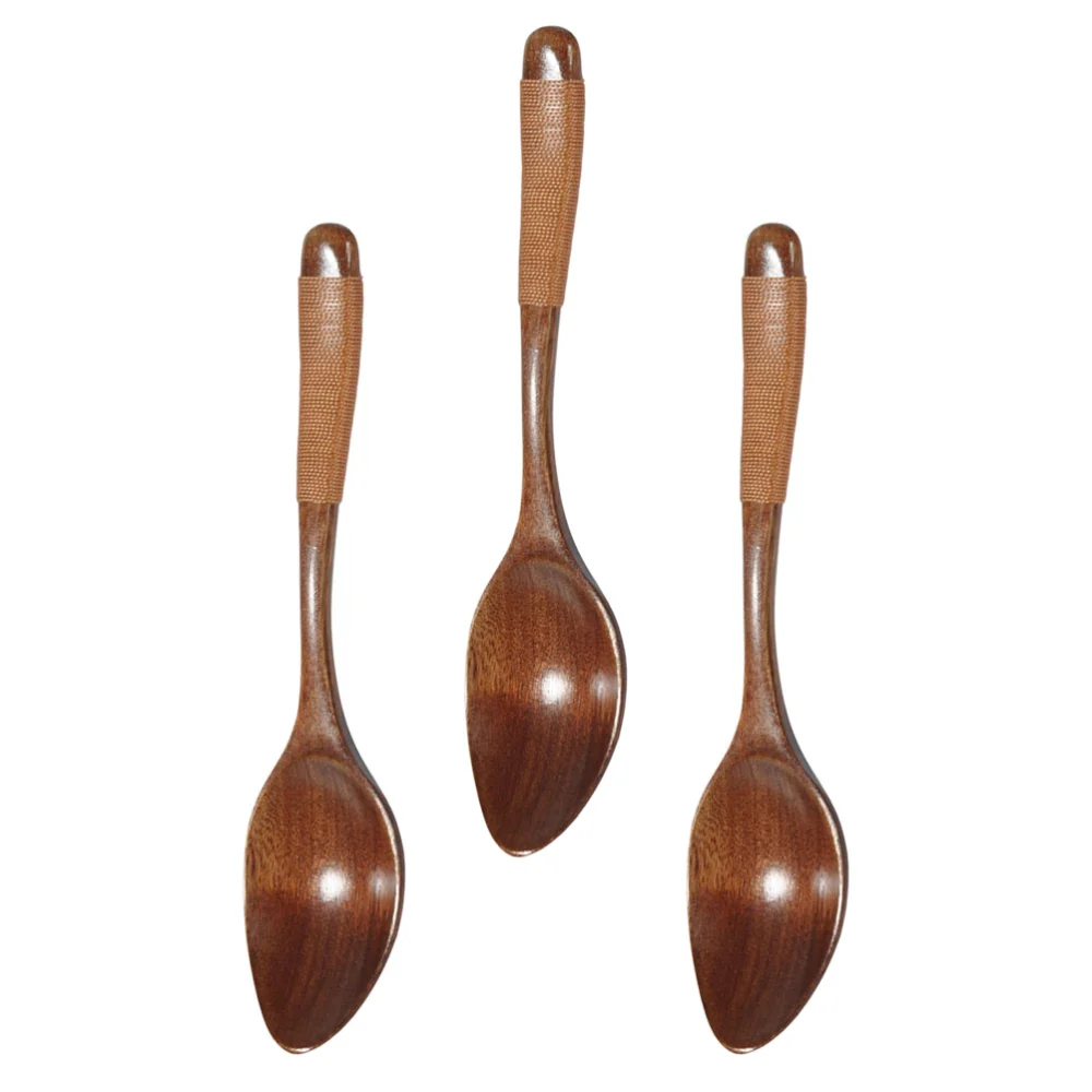 3pcs Creative Wooden Spoons Household Eating Spoons Long Handle Scoops