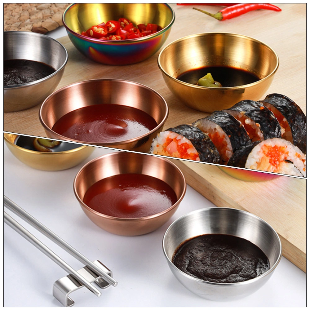 8pcs Seasoning Dishes Stainless Steel Plates Round Chilli Sauce Appetizer Plates