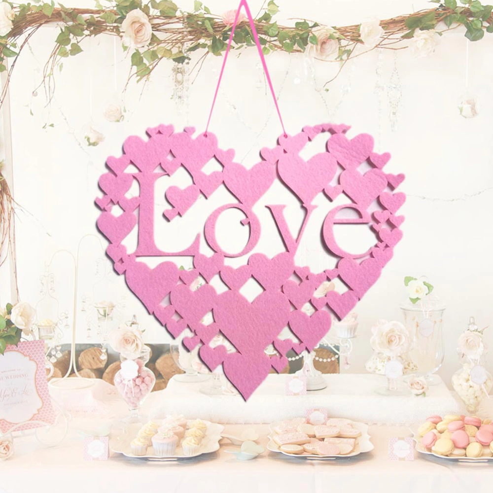 2pcs Valentine's Day Loving Heart Hanging Drop Creative Beautiful Nonwovens Hanging Decor for Woman Lady Female (Pink)