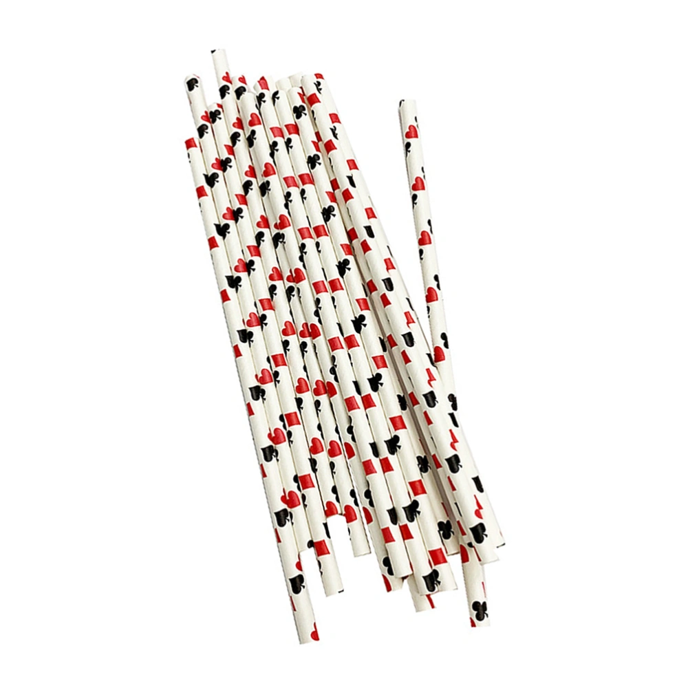 100pcs Poker Design Paper Straws Degradable Creative Printing Straws Disposable Drinking Paper Suckers Tubularis for Party Bar Club Festival