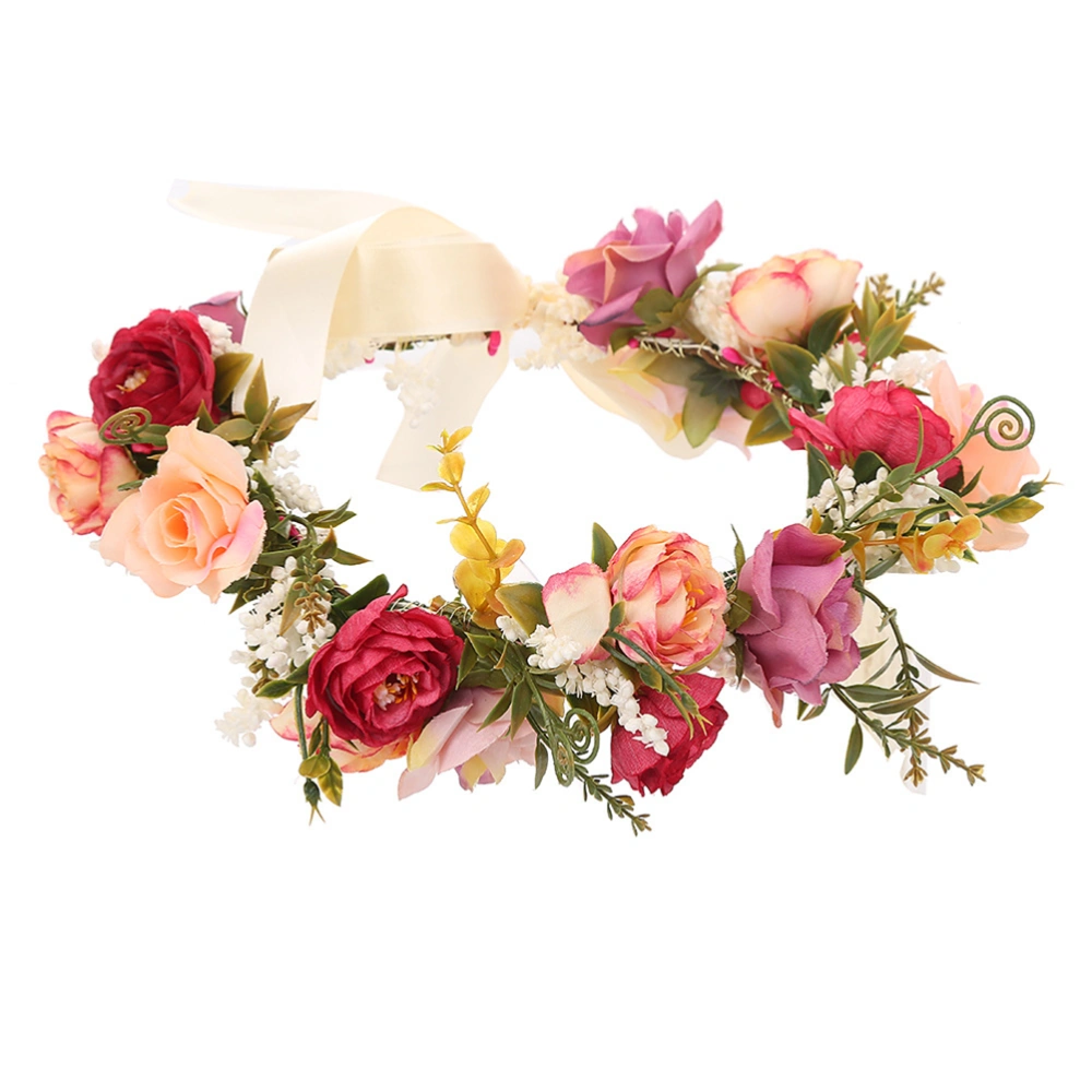 1PC Flower Headband Hair Wreath Floral Garland Hair with Ribbon for Seaside Beach