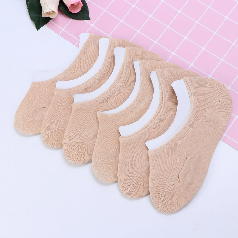 6 Pair Women's Low Cut Cotton Socks with Silicone Back No Show Invisible Anti-Skid Socks (Skin-color)