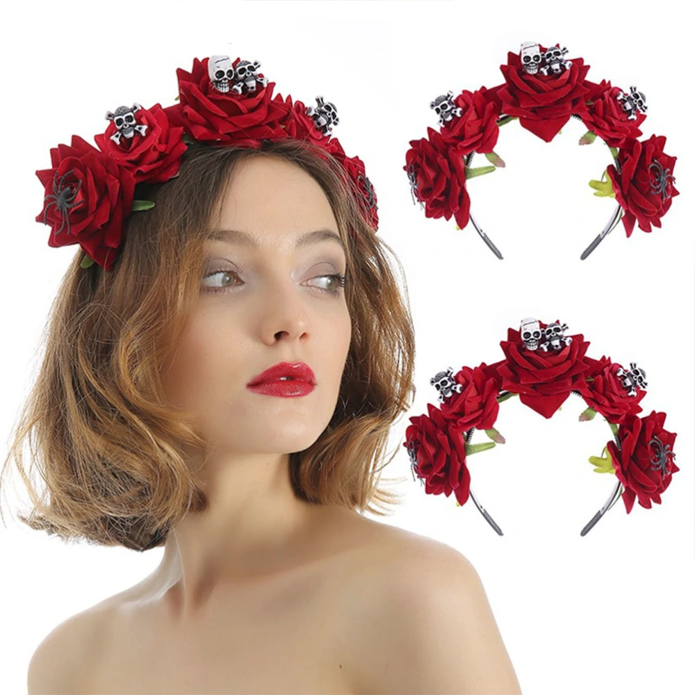 Halloween Hair Hoops Rose Flower Designed Hair Band Women Headband Delicate Headwrap Red