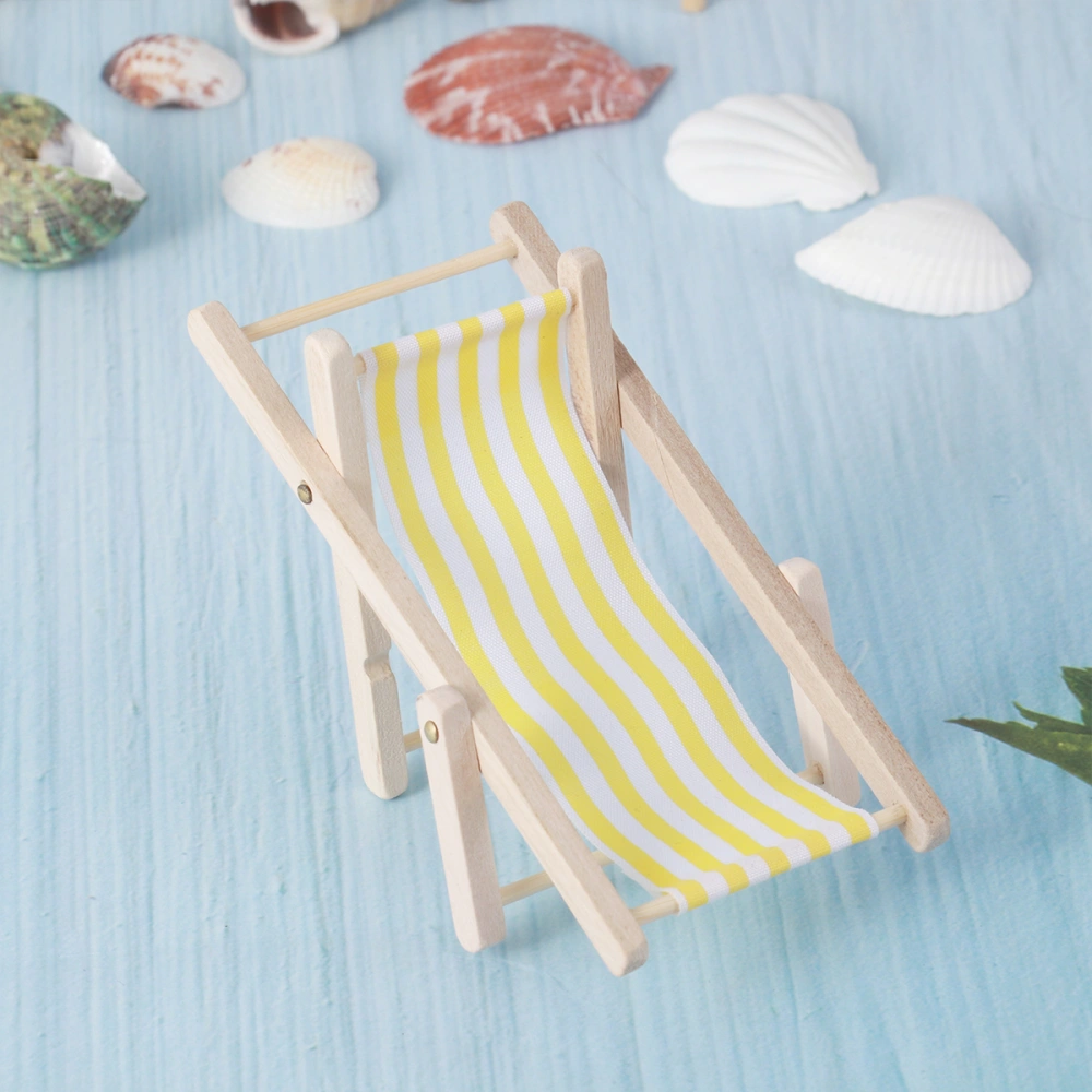 1Pc Beach Chair Model Mini Outdoor Ornament Stripe Recliner Miniature Play House Accessory for DIY (Yellow)