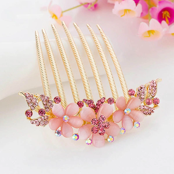 Fashionable Flower Headdress Hair Accessories Vintage Hair Clip Hairpin Comb 7-Teeth (Pink)