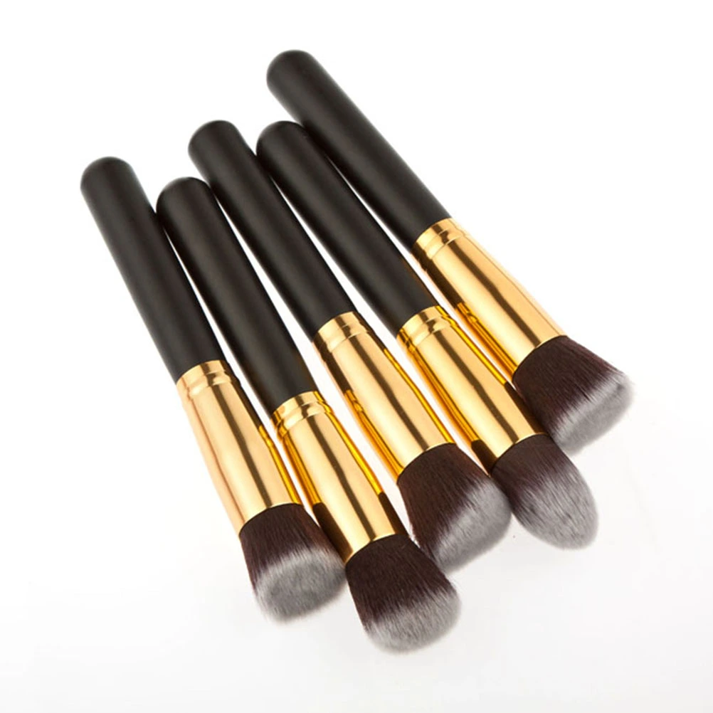 10pcs Makeup Brush Set Premium Synthetic Kabuki Cosmetics Foundation Blending Blush Eyeliner Face Powder Brush Makeup Brush Kit (Black+Gold)