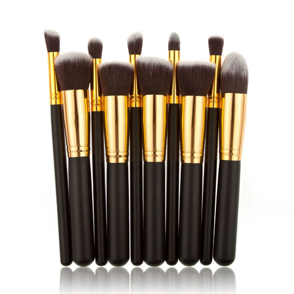 10pcs Makeup Brush Set Premium Synthetic Kabuki Cosmetics Foundation Blending Blush Eyeliner Face Powder Brush Makeup Brush Kit (Black+Gold)