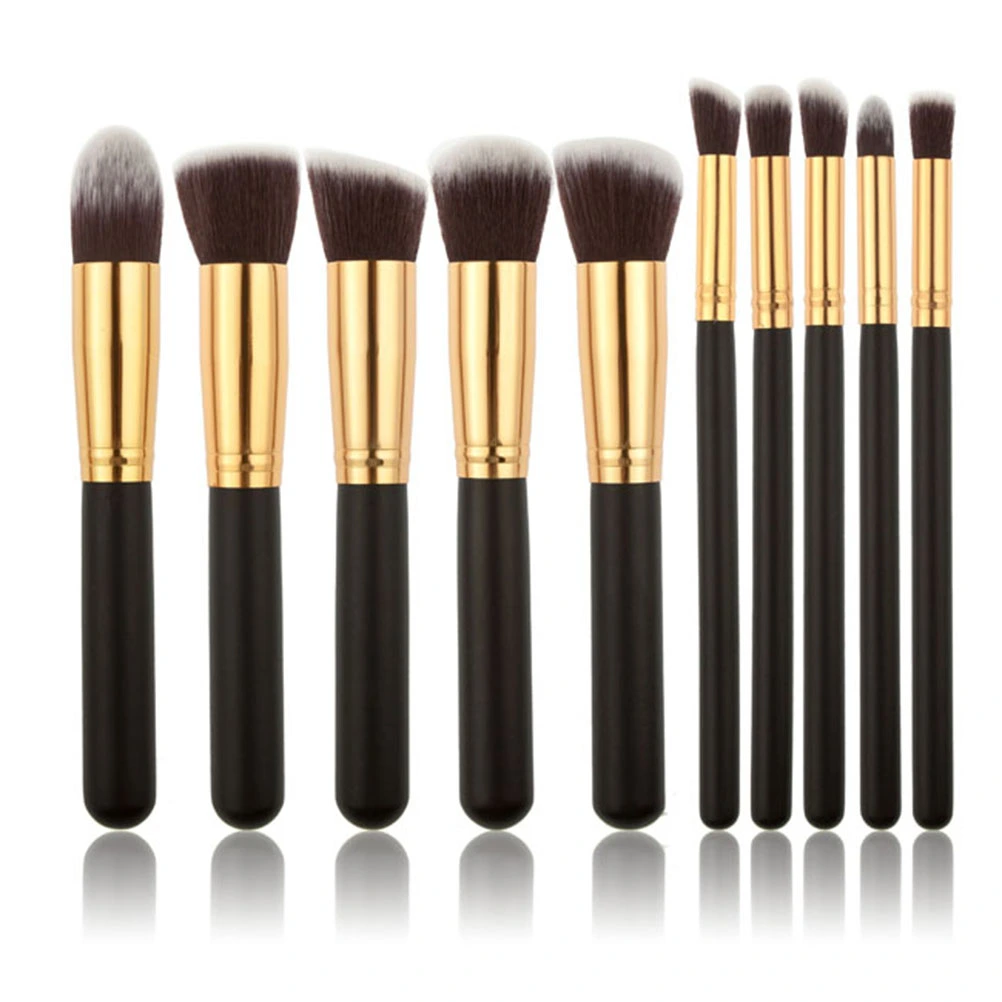 10pcs Makeup Brush Set Premium Synthetic Kabuki Cosmetics Foundation Blending Blush Eyeliner Face Powder Brush Makeup Brush Kit (Black+Gold)