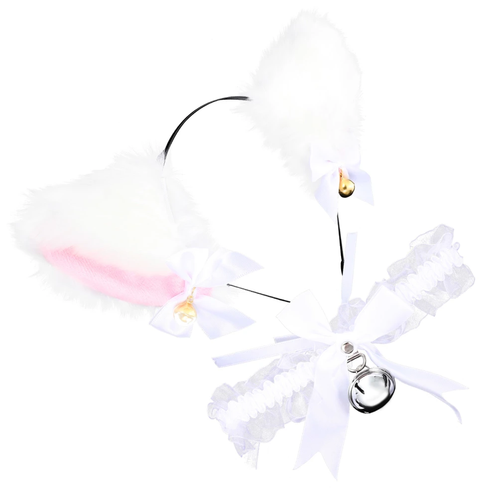 1 Set Cat Ears Headband Collar Plush Cat Ear Headband Bowknot Bell Choker