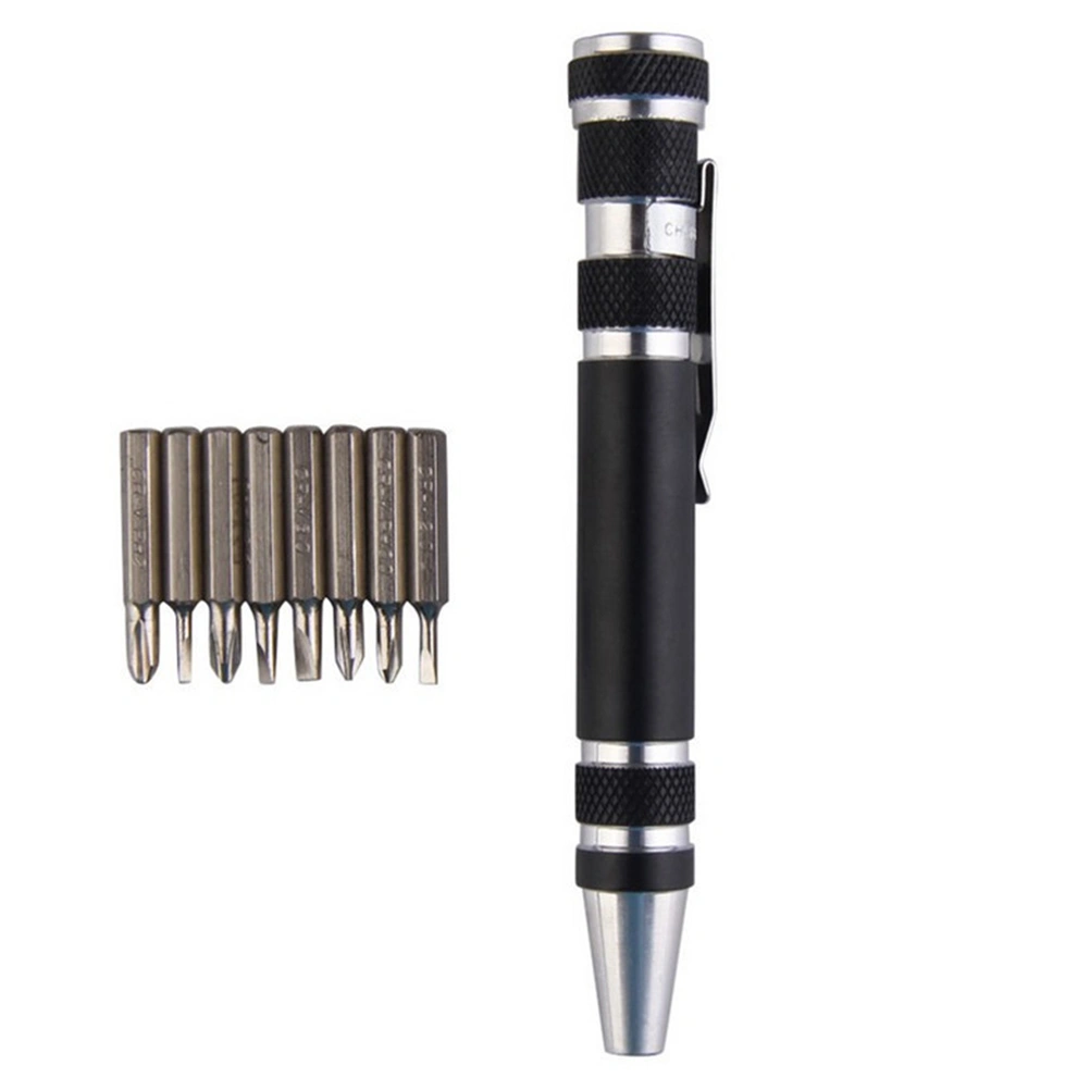8 in 1 Mini Gadgets Repair Tools Multifunction Mini Aluminum Precision Pen Screw Driver Screwdriver Set Repair Tools Kit Cell Phone Hand Tool (Black)