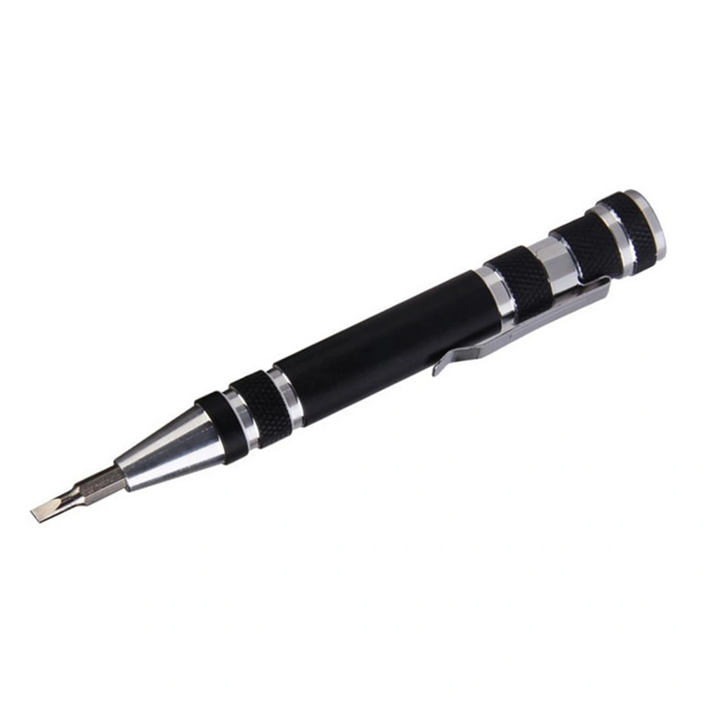 8 in 1 Mini Gadgets Repair Tools Multifunction Mini Aluminum Precision Pen Screw Driver Screwdriver Set Repair Tools Kit Cell Phone Hand Tool (Black)