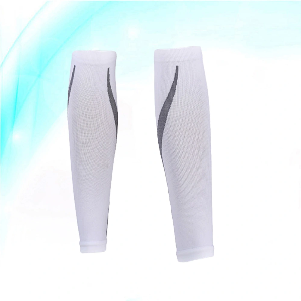 1 Pair Compression Leg Sleeves Breathable Calf Protector Elastic Socks Cover for Running Cycling (White)