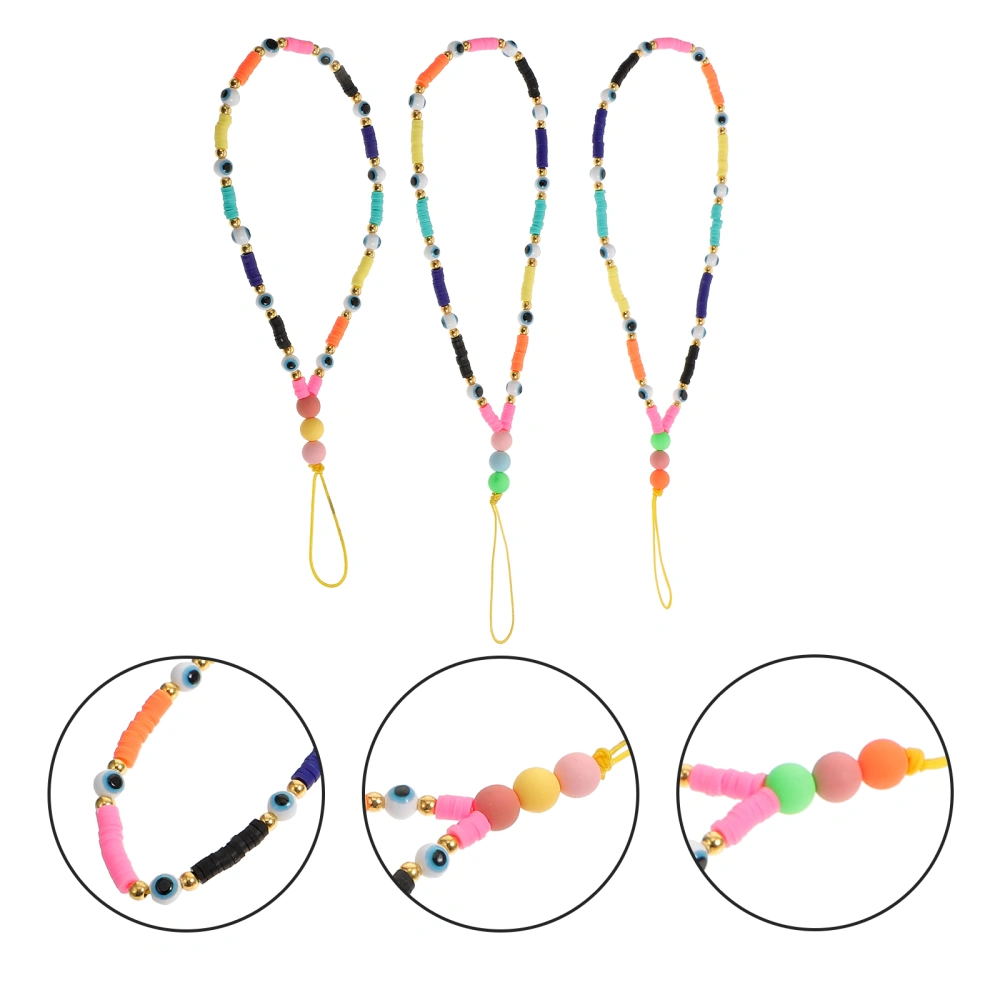 3Pcs Polymer Clay Phone Chain Beaded Phone Lanyard Folk Style Phone Hanging Rope