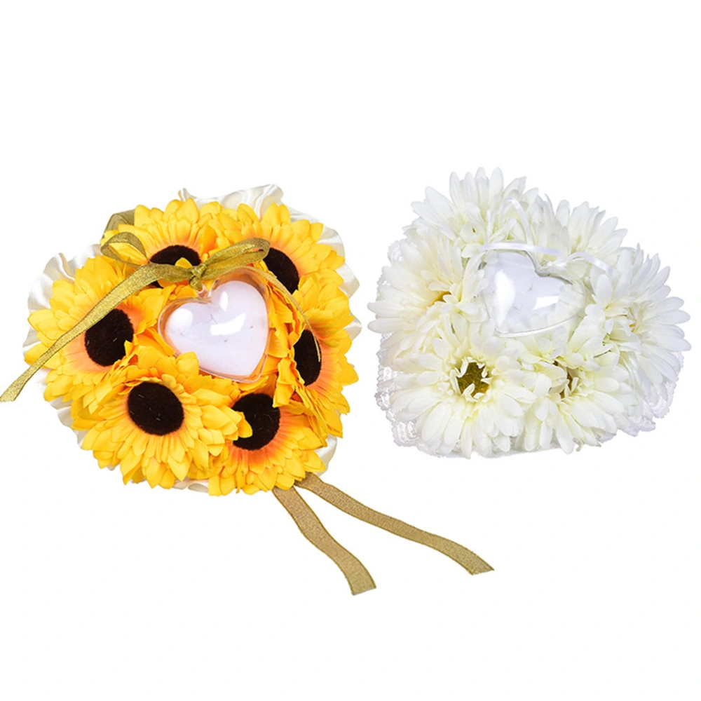 Unique Sunflower Shape Wedding Ring Pillow Bride Ring Pillow Wedding Supplies(Yellow)