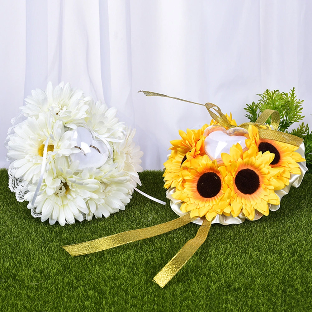 Unique Sunflower Shape Wedding Ring Pillow Bride Ring Pillow Wedding Supplies(Yellow)