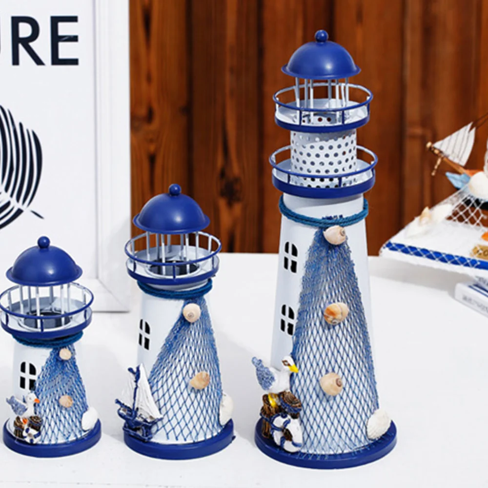 Shining Lighthouse Ornament Iron Craft Lighthouse Decorations for Home (Large Size, Random Pattern)