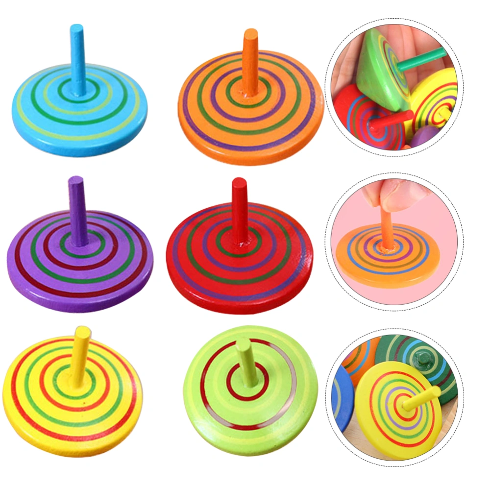 6Pcs Colorful Tops Toy Kids Educational Toy Wooden Tops