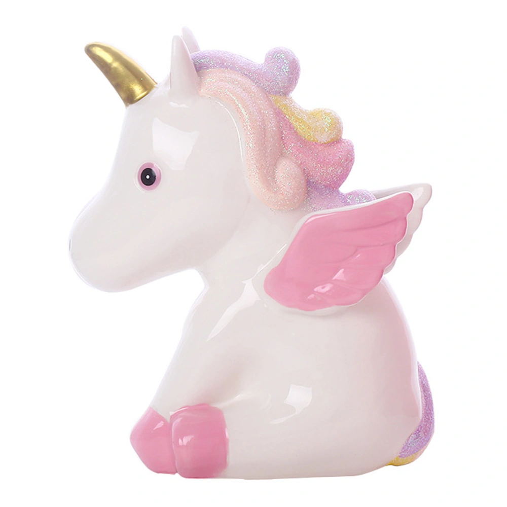 Adorable Unicorn Designed Coin Jar Home Desktop Ornament Decorative Piggy Bank (White)