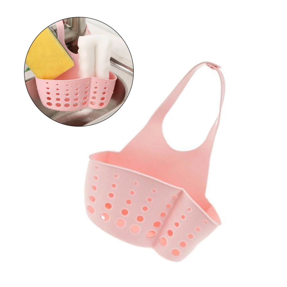 Adjustable Snap Button Kitchen Organizer Shelf Sponge Holder Basket Wash Cloth Toilet Soap Shelf kitchen Sink Hanging Storage Holder (Pink)