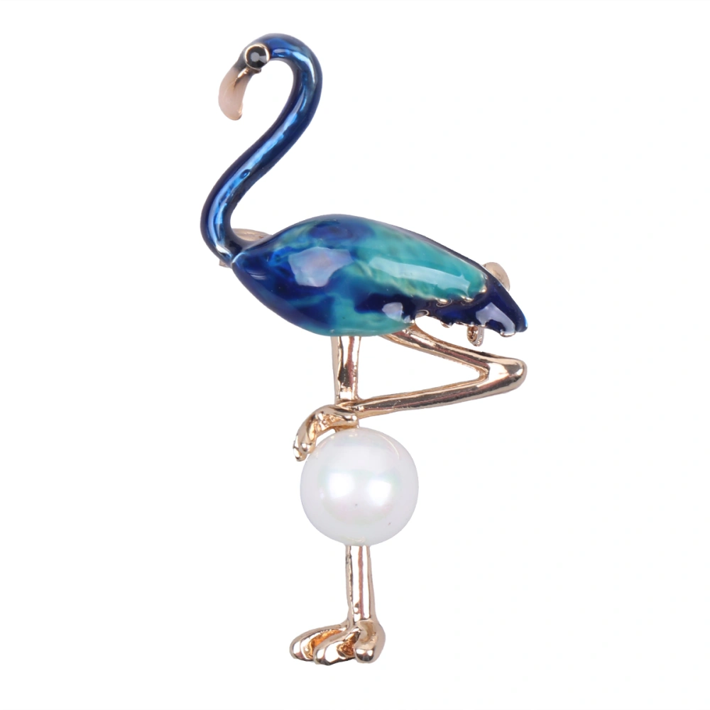 Blue Flamingo Pearl Breastpin Delicate Lapel Alloy Brooch Dress Up Supplies Accessary Gift Girl Decor