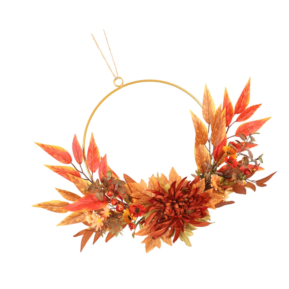 1Pc Chrysanthemum Maple Leaf Wreath Thanksgiving Emulation Garland Orange