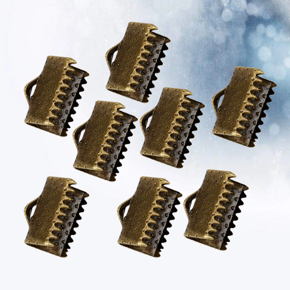 100PCS 1.6CM Plated Ribbon Ends Metal Fastener Clasps Textured Crimp End Clamps Cord Ends Buckles Zipper Clips DIY Jewelry Accessories (Bronze)