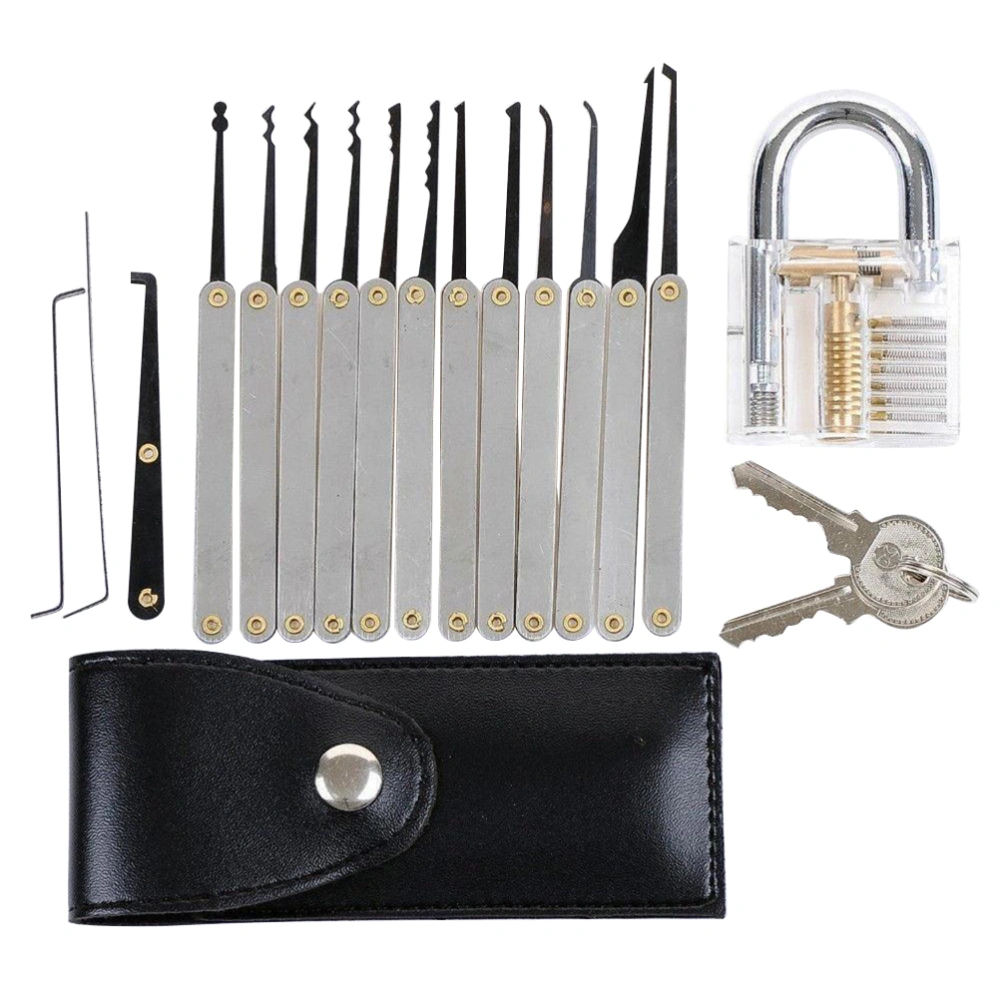 15 In 1 Lock Pick Training Tool Set Lockpicking Practice Tool Set with Crystal Padlock and Keys for Locksmith Beginner