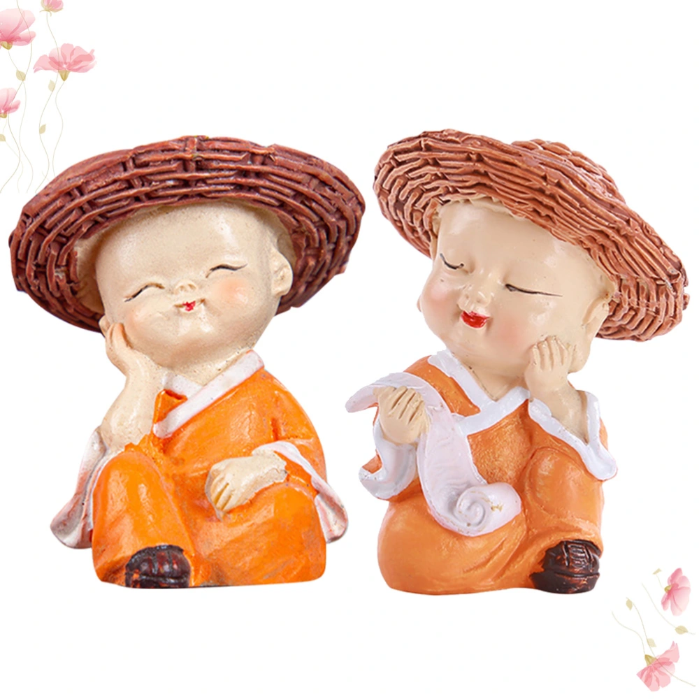 2pcs Little Monks Decoration Creative Desktop Ornament Unique Resin Crafts Tabletop Adornment for Home Living Room