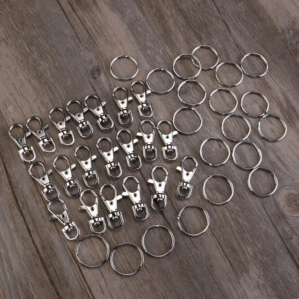 FOXNOVO 20 Sets of Large-sized Detachable Swivel Lobster Clasps Keychains & 25mm Key Rings (Silver)