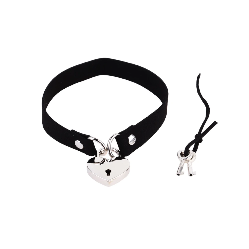 Heart Lock Design Choker Collar Heart Pendant Necklace with Key Delicate Choker for Women Lady Wearing (Black)