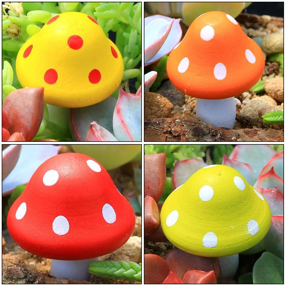 6pcs Simulation Wood Mushroom Decor DIY Micro Landscape Mushroom Figurines