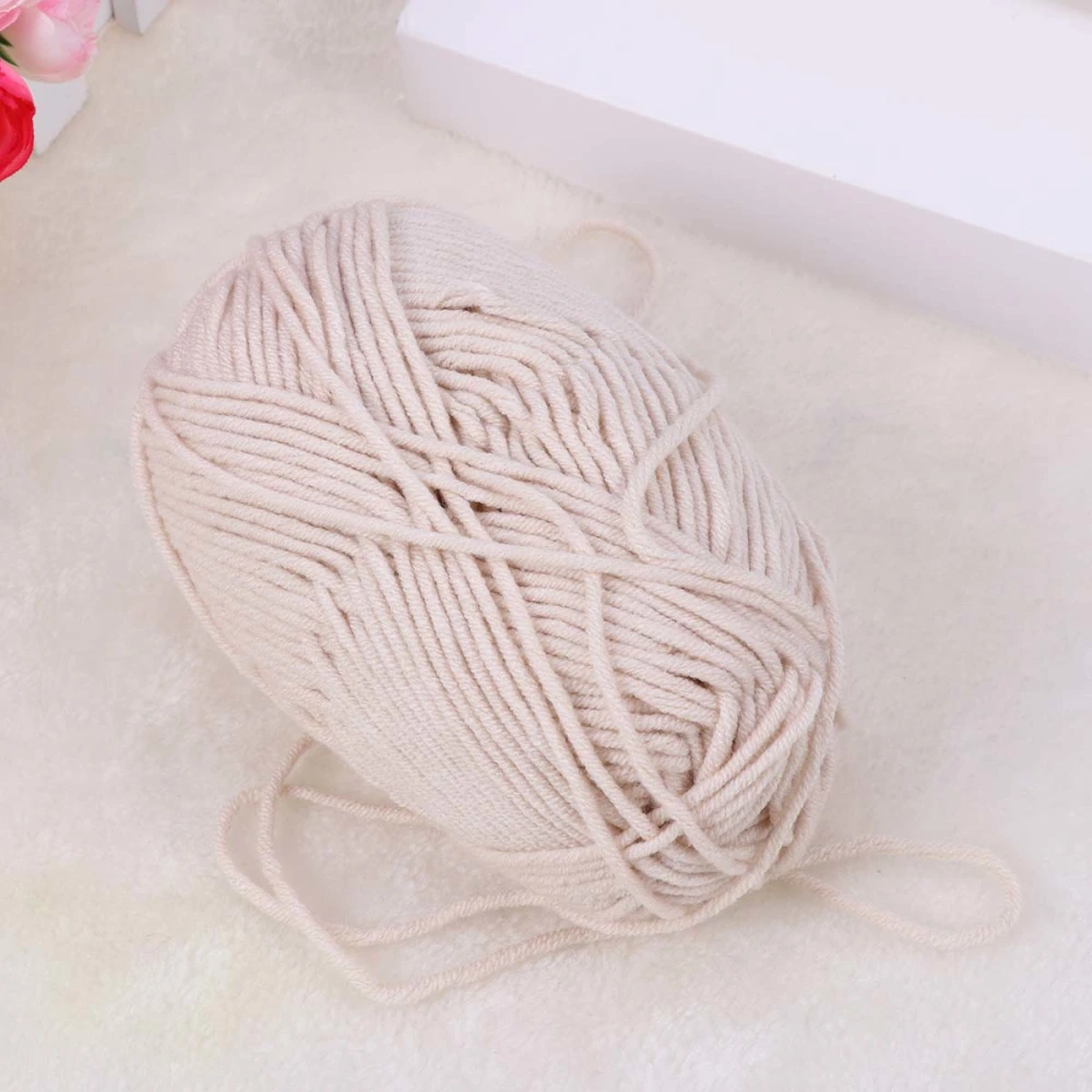 50g Milk Cotton Yarn Cotton Chunky Hand-woven Crochet Knitting Wool Yarn Warm Yarn for Sweaters Hats Scarves DIY (Khaki White)