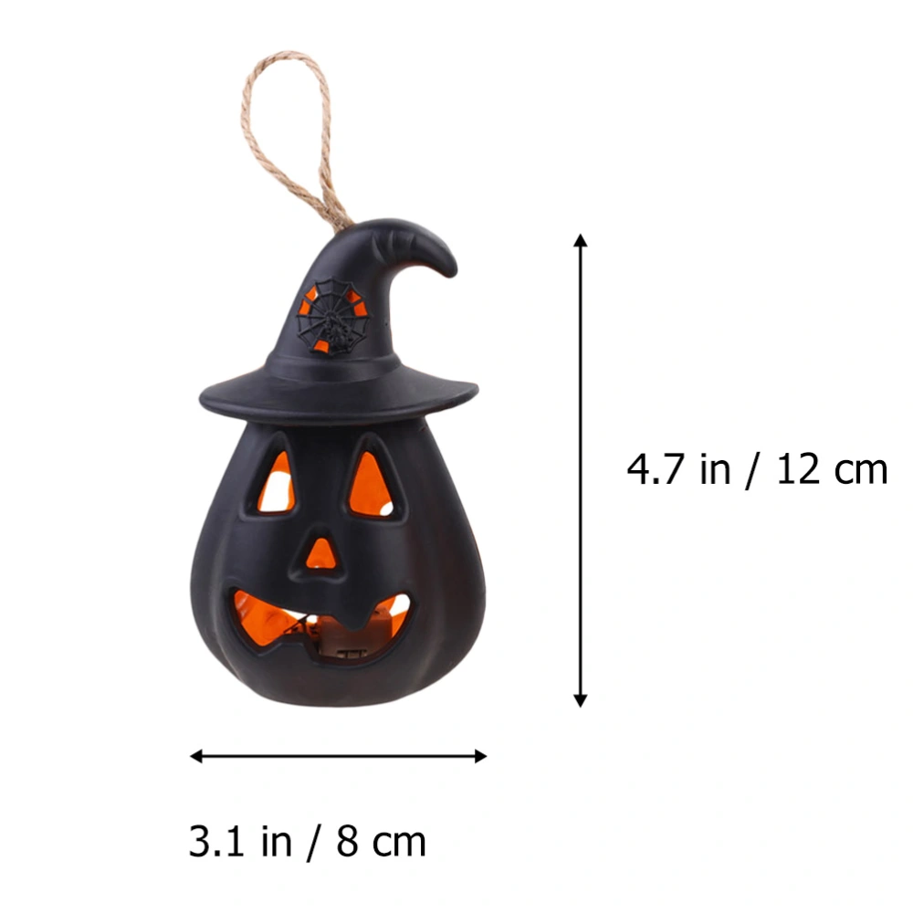 2 Pcs Halloween Party Pumpkin Lanterns LED Glow Spooky Portable Lamp (Black)