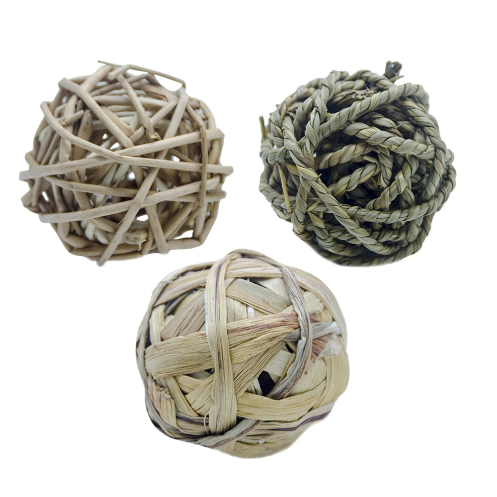 3pcs Grass Weave Ball Chew Toys Natural Rattan Molar Toy for Hamster Rabbits Rat Guinea Pig Chinchilla