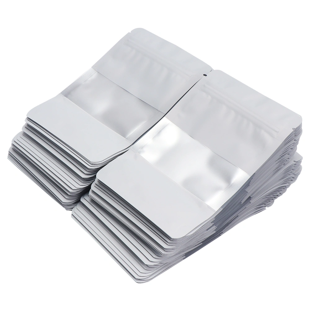 100pcs Aluminized Reclosable Zip Bags with Clear Window Standing Bulk Food Storage Pouch Packaging Bag (White, 10x15+3)