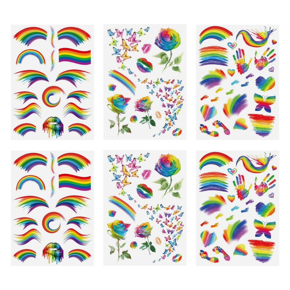 6pcs Waterproof Disposable Tattoos Stickers Rainbow Style Tattoos Decals For Decor